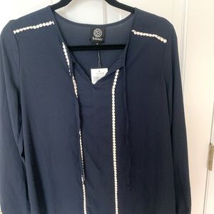 Navy blue and white blouse